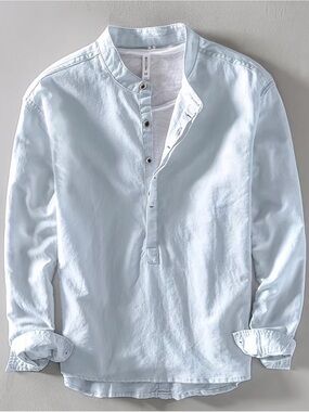 Lane Bryant Light Blue Mandarin Collar Button-Down Shirt